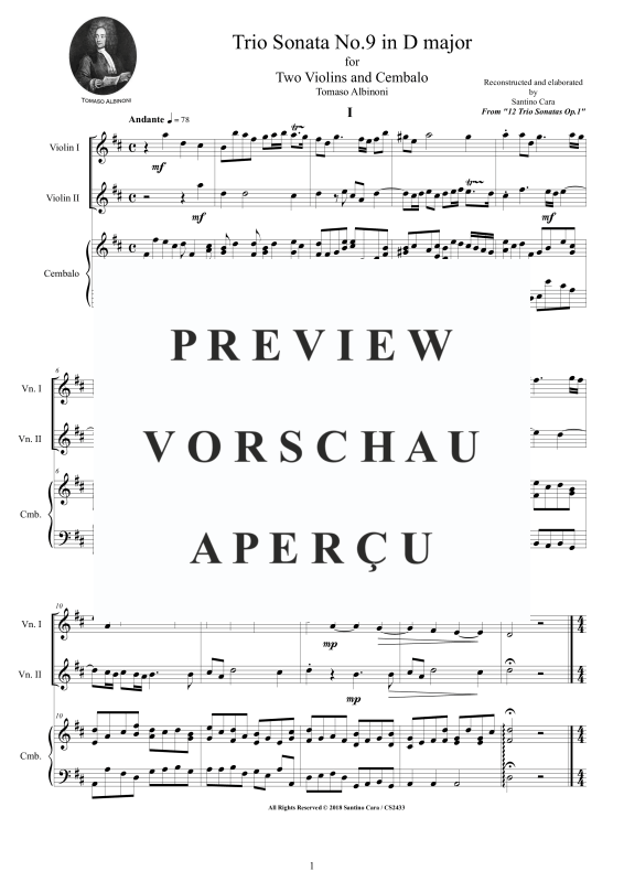 Produktgalerie: Seite 2 von 11 Trio Sonata No.9 in D-Dur Op.1, , 2 Violinen und Cembalo