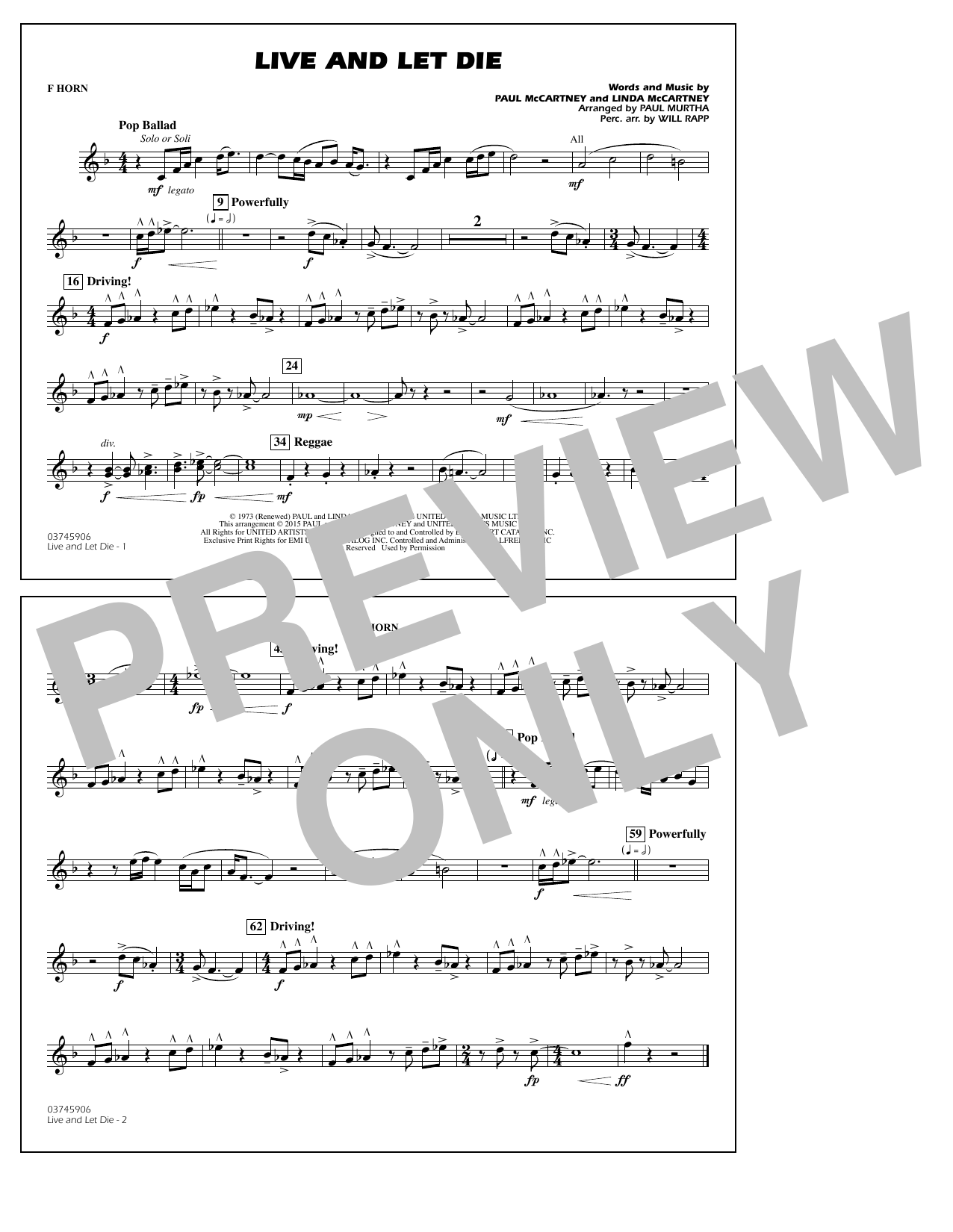 Product picture to: Live and Let Die - F Horn