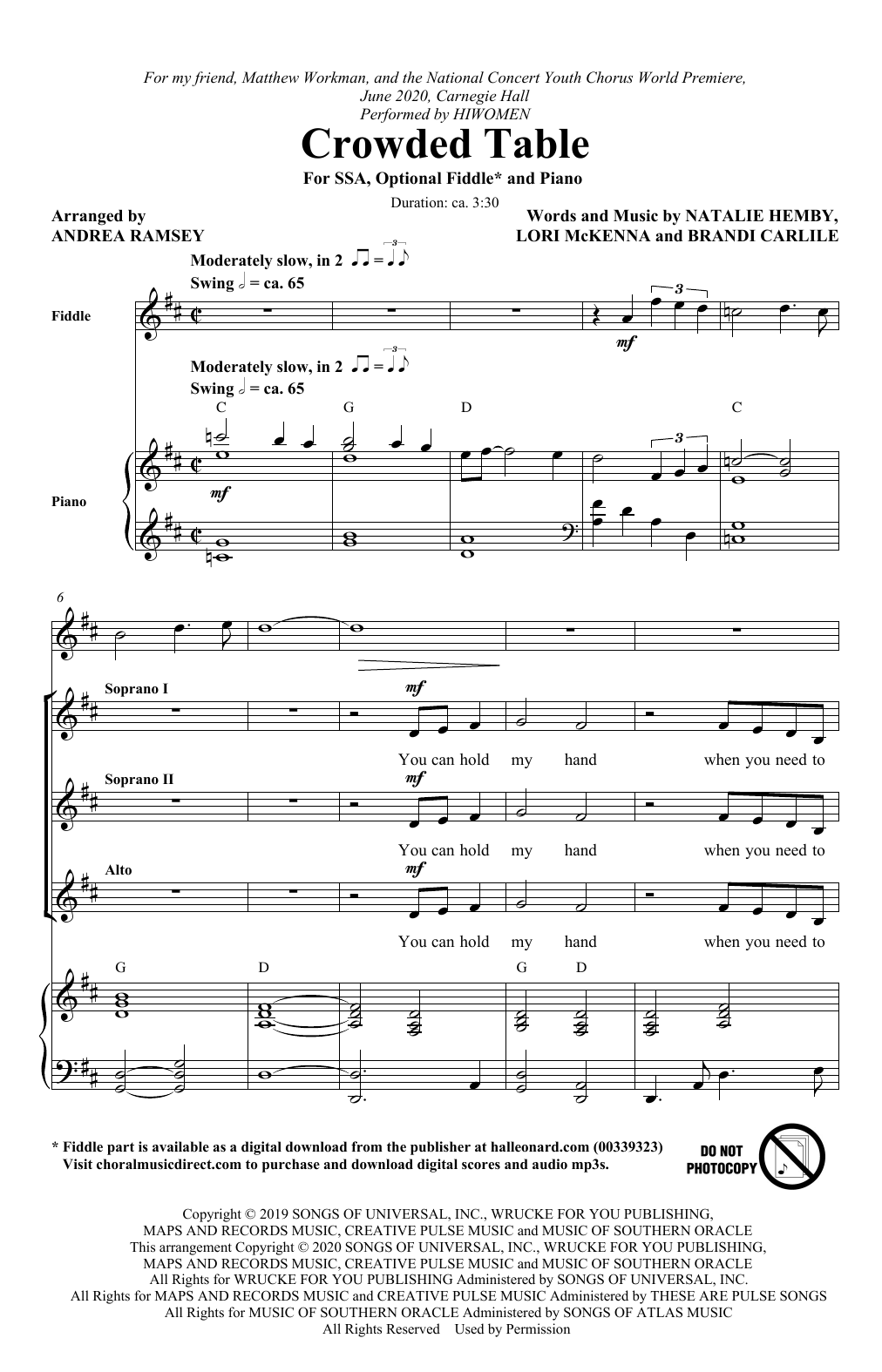 Produktgalerie: Seite 1 von 1 Crowded Table (arr. Andrea Ramsey), The Highwomen, Chor