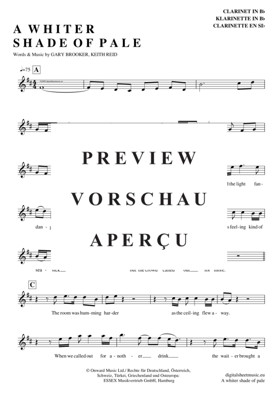 Product gallery: Page 2 of 4 A whiter shade of pale , Procol Harum, Clarinet in B-flat