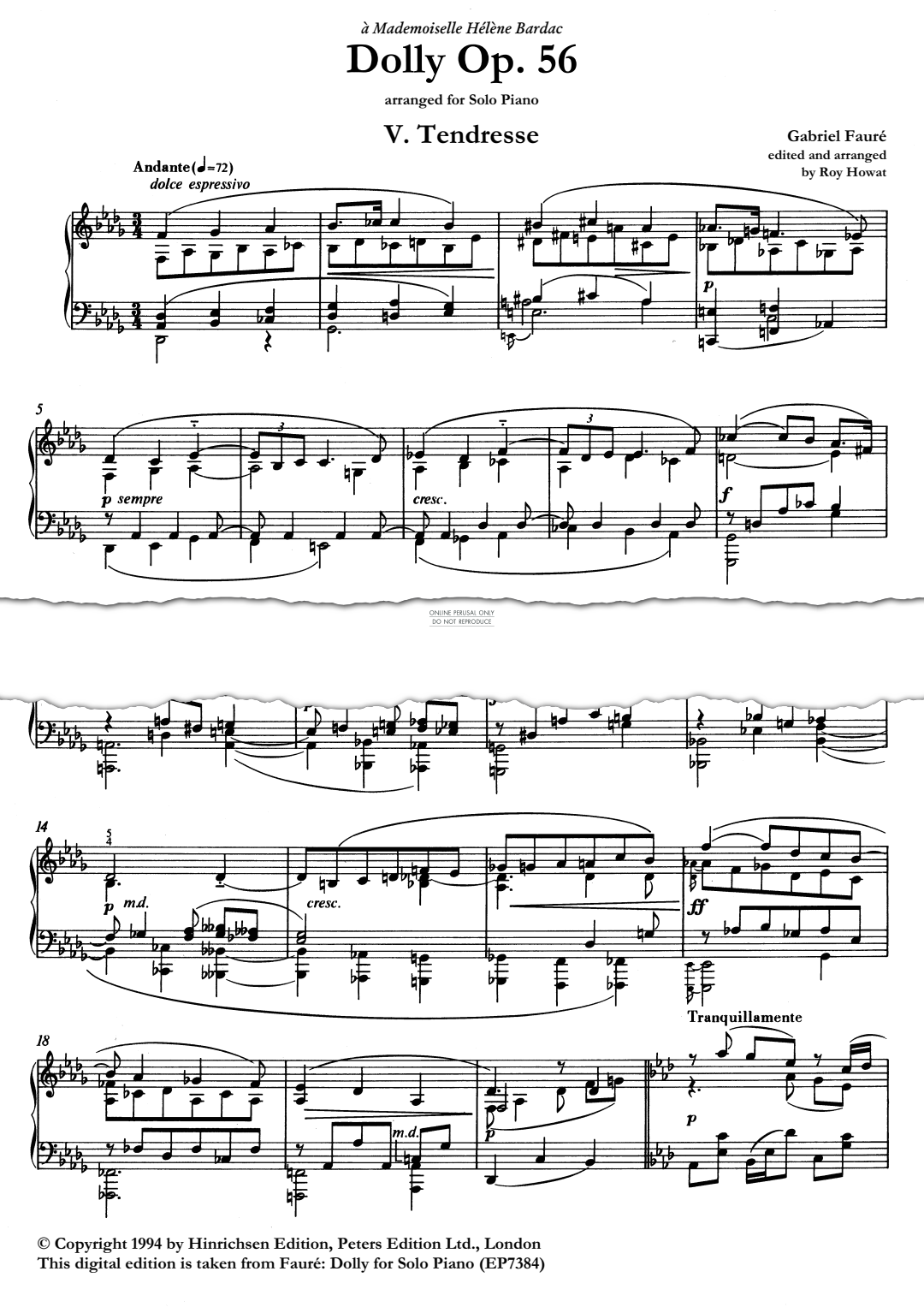 Produktgalerie: Seite 1 von 1 Dolly Suite Op.56, Tendresse, Gabriel Fauré, Klavier