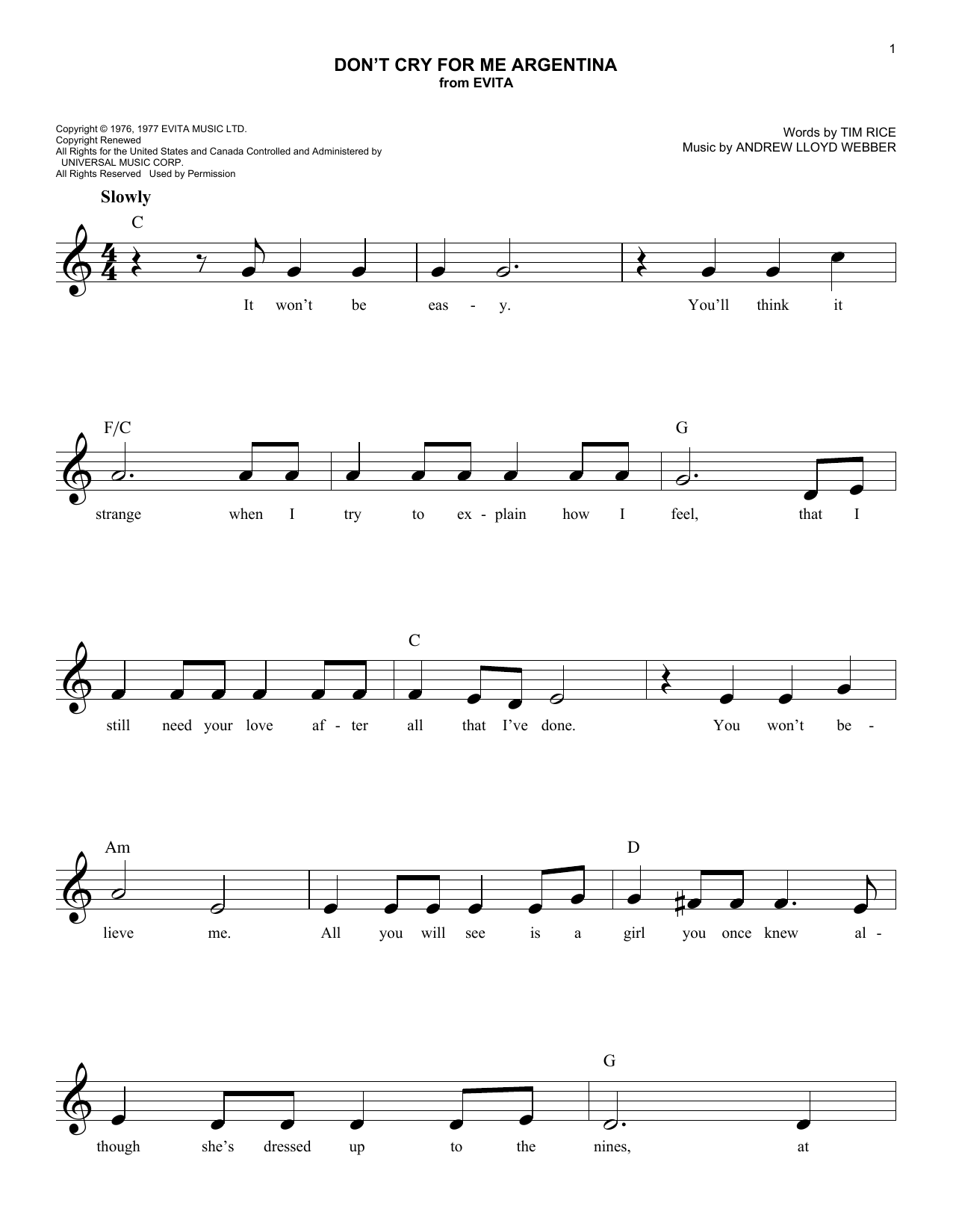 Produktbild zu: Don't Cry For Me Argentina (from Evita)