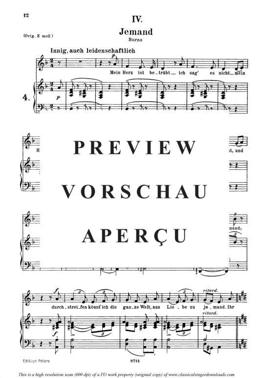Product gallery: Page 2 of 3 Jemand Op.25 No.4, , Medium Voice and Piano