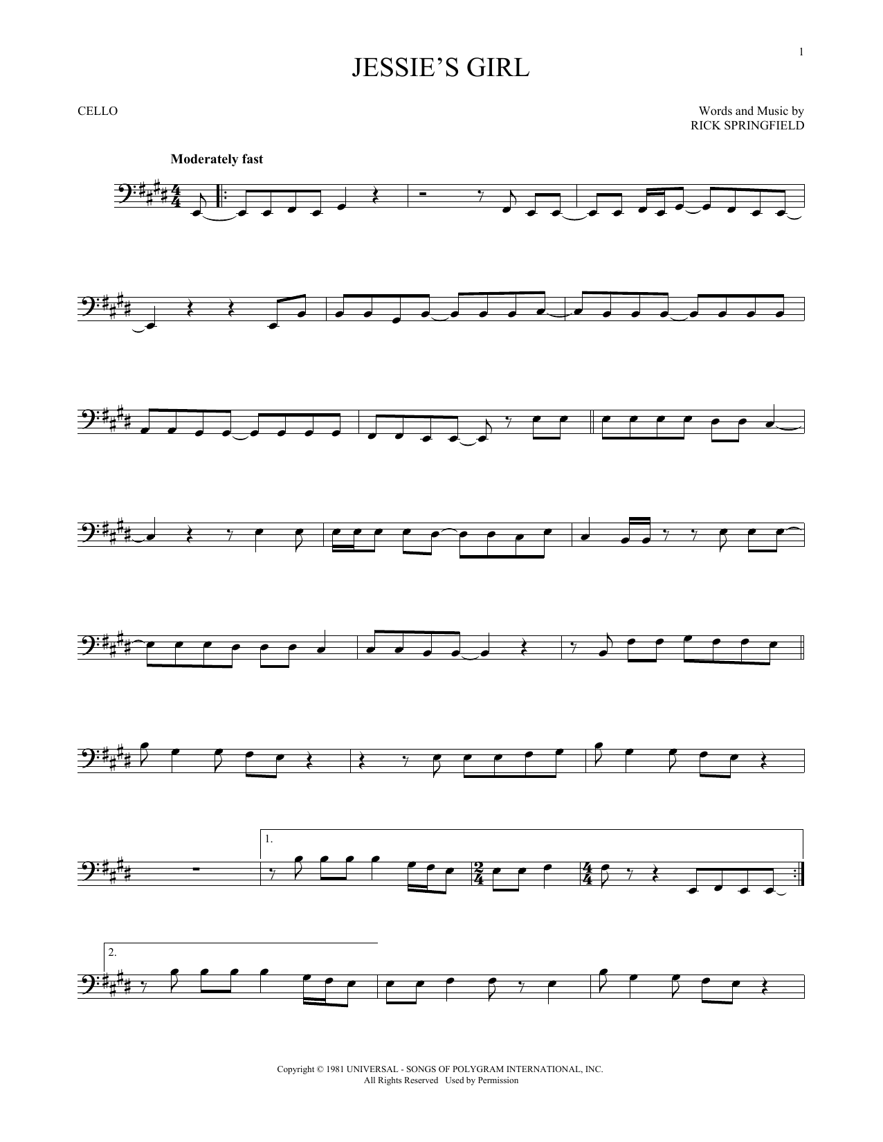 Produktgalerie: Seite 1 von 1 Jessie's Girl, Rick Springfield, Violoncello