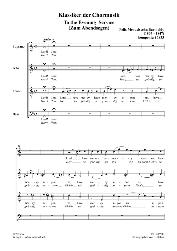 Produktbild zu: To the Evening Service - Zum Abendsegen (Klassiker der Chormusik)Felix Mendelssohn-Bartholdy
