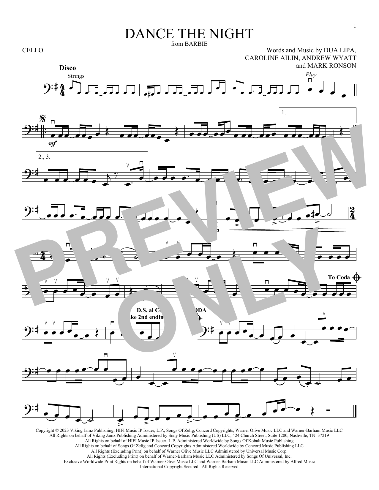 Produktgalerie: Seite 1 von 1 Dance The Night (from Barbie), Dua Lipa, Violoncello