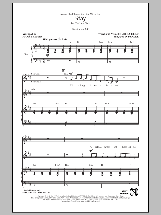 Produktgalerie: Seite 1 von 1 Stay (arr. Mark Brymer), Rihanna, Chor
