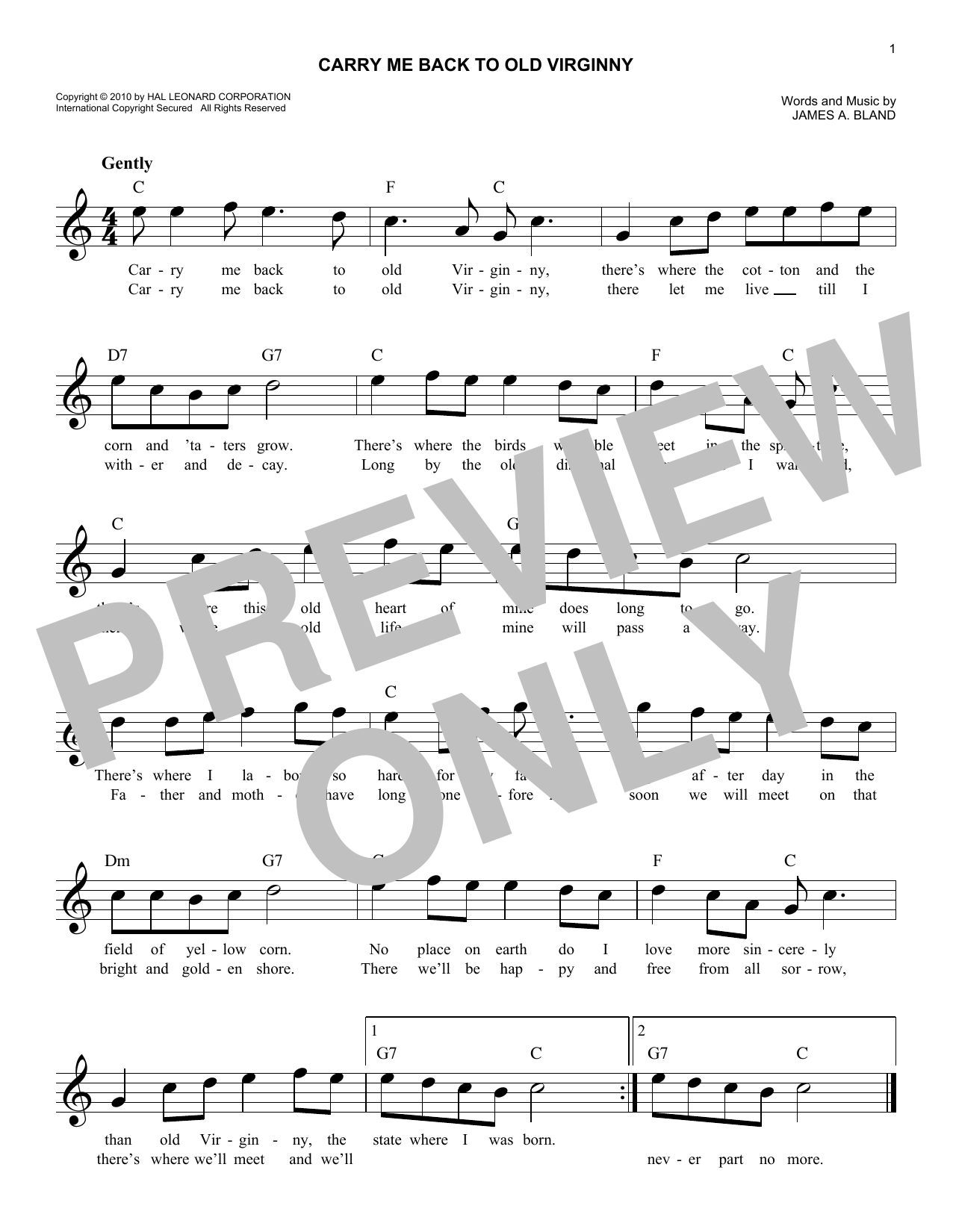 Produktgalerie: Seite 1 von 1 Carry Me Back To Old Virginny, James A. Bland