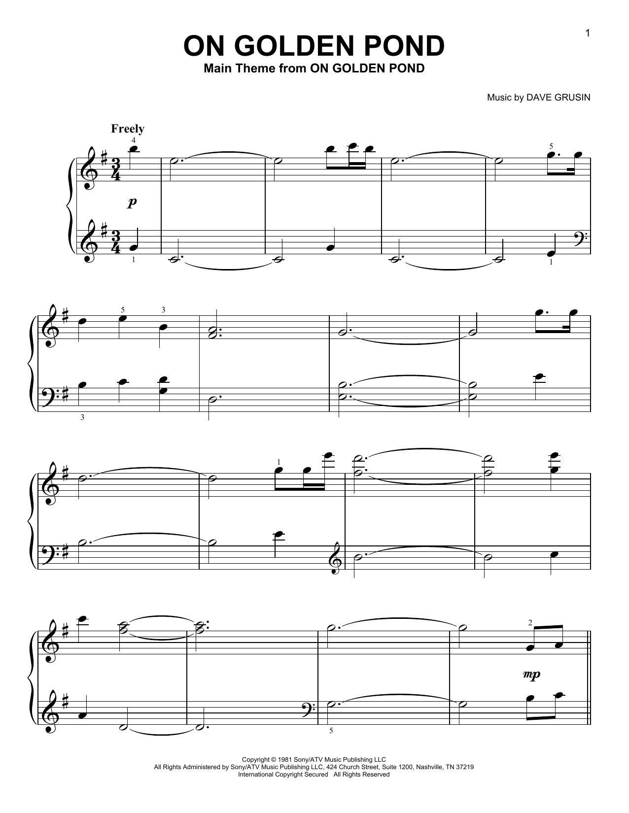 Produktgalerie: Seite 1 von 1 On Golden Pond (from On Golden Pond), Dave Grusin, Klavier