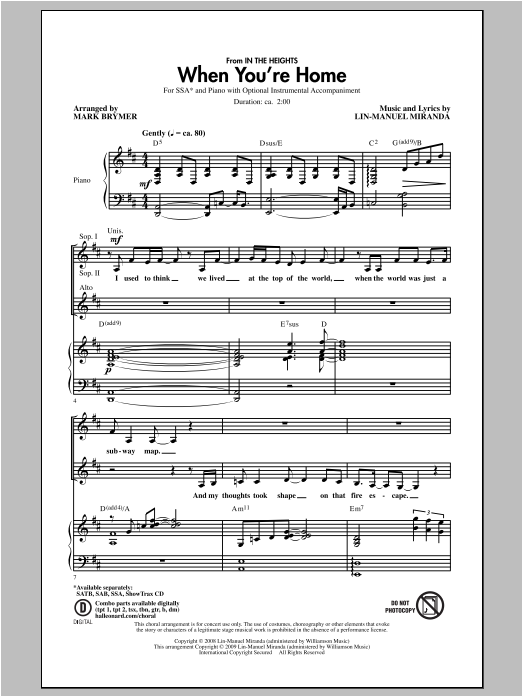 Produktgalerie: Seite 1 von 1 When You're Home (from In The Heights) (arr. Mark Brymer), Lin-Manuel Miranda, Chor
