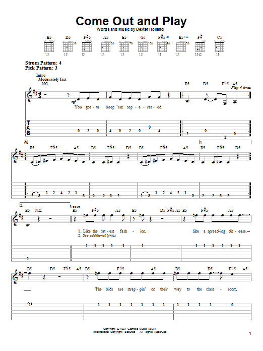 Produktgalerie: Seite 1 von 1 Come Out And Play, The Offspring, Gitarre