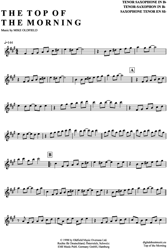 Product gallery: Page 1 of 4 The Top Of The Morning , Oldfield, Mike, Tenor Saxophone