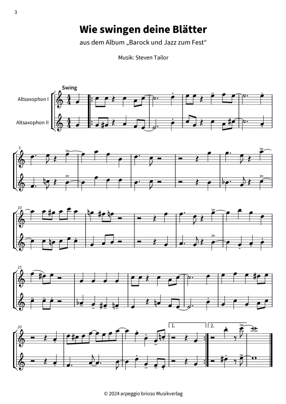 Product gallery: Page 1 of 7 Wie swingen deine Blätter - aus dem Album Barock und Jazz zum Fest, , (alto saxophone duet)