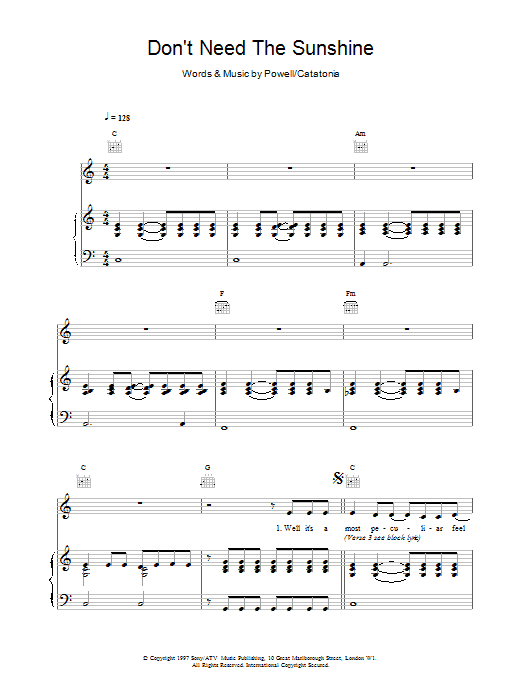Produktgalerie: Seite 1 von 1 Don't Need The Sunshine, Catatonia, Gesang, Gitarre, Klavier