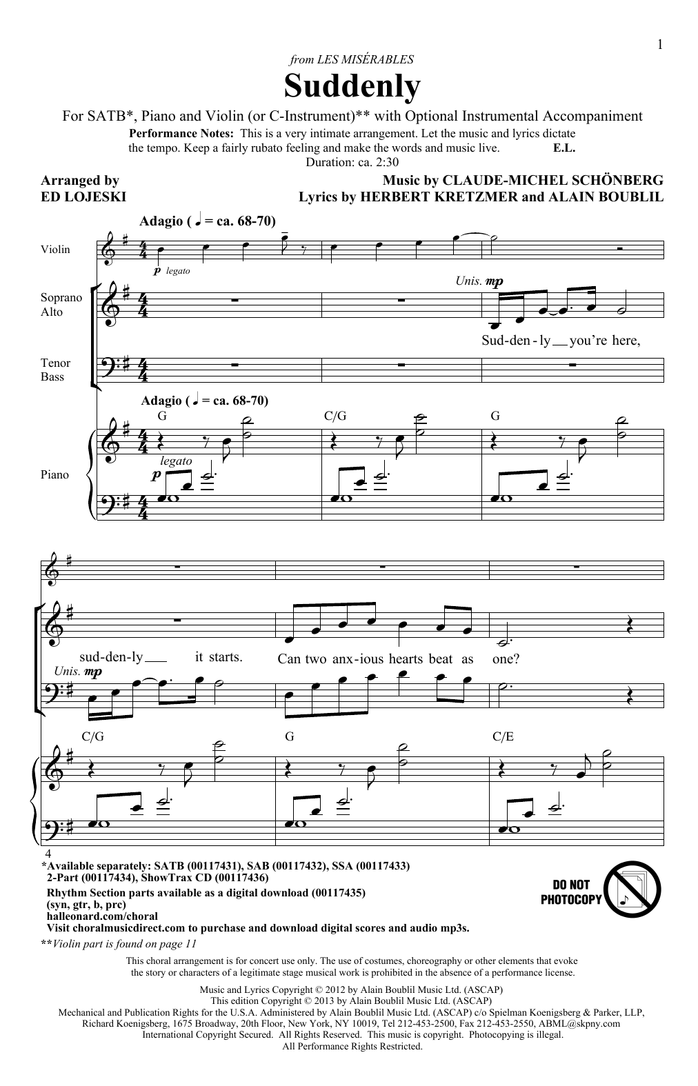 Produktbild zu: Suddenly (from Les Miserables The Movie)