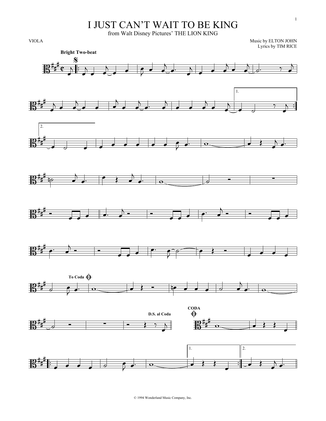 Product gallery: Page 1 of 1 I Just Can't Wait To Be King (from The Lion King), Elton John