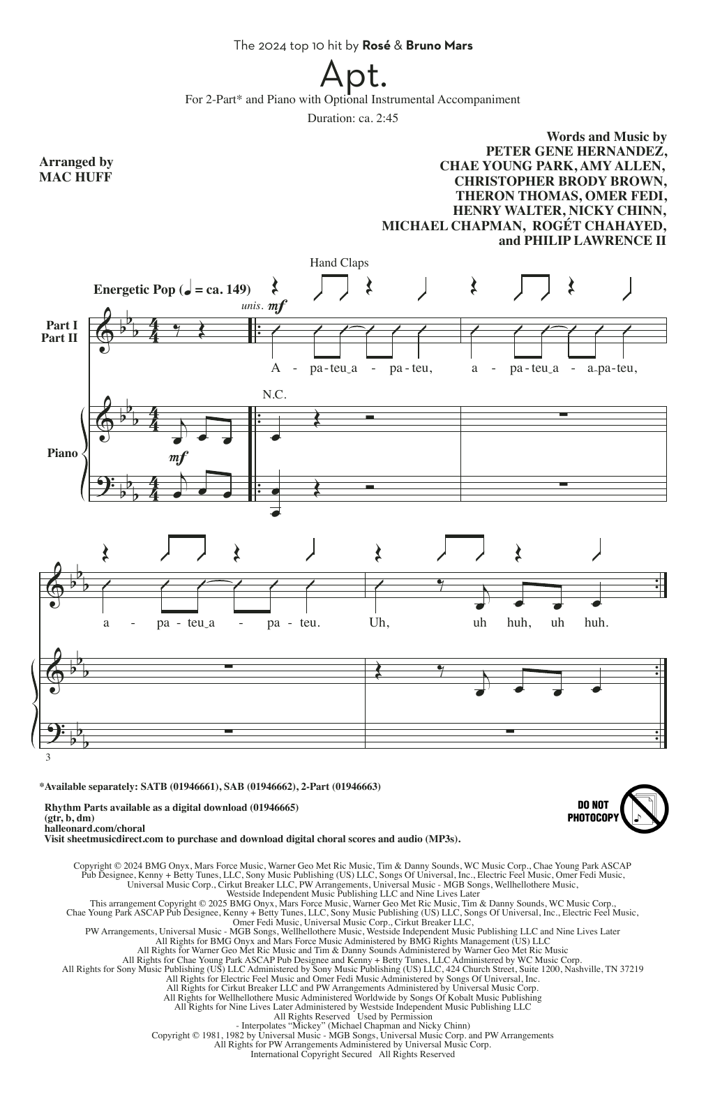 Produktgalerie: Seite 1 von 1 APT. (arr. Mac Huff), ROSÉ & Bruno Mars, Chor