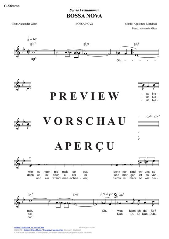 Produktgalerie: Seite 3 von 9 Bossa Nova , Vrethammar, Sylvia, (Melodie-Stimmen in C/B/Es)