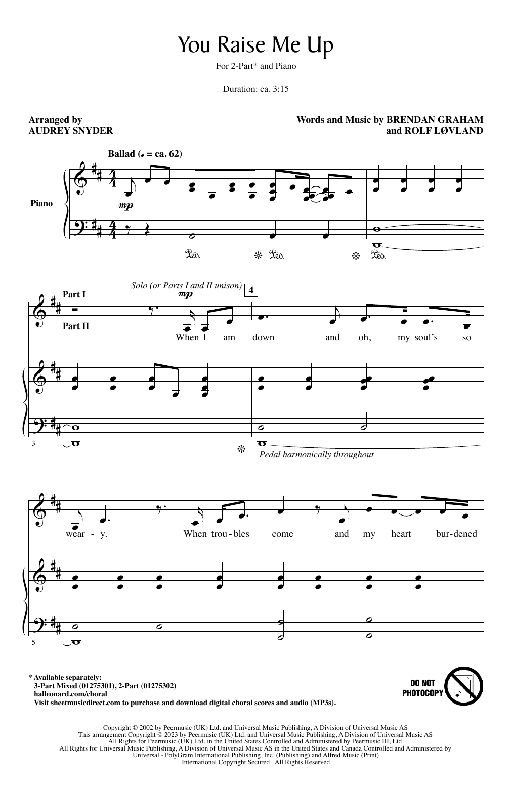 Produktgalerie: Seite 1 von 1 You Raise Me Up (arr. Audrey Snyder), Brendan Graham and Rolf Lovland, Chor