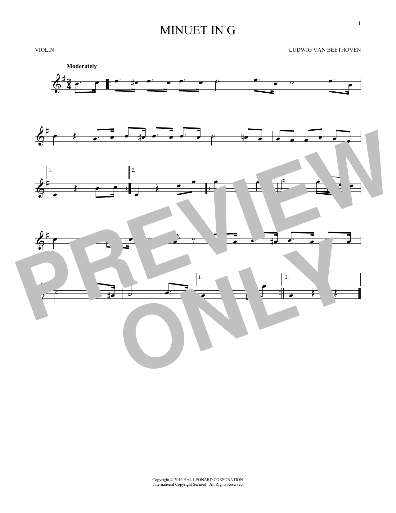 Produktgalerie: Seite 1 von 1 Minuet In G, Johann Sebastian Bach, Violine