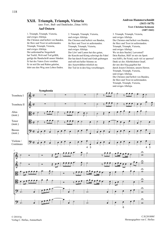 gallery: Triumph, Triumph, Victoria (aus: Fest-, Buß- und Danklieder), , (5 Vokalstimmen, 2 Trompeten, 3 Instrumente und Continuo)