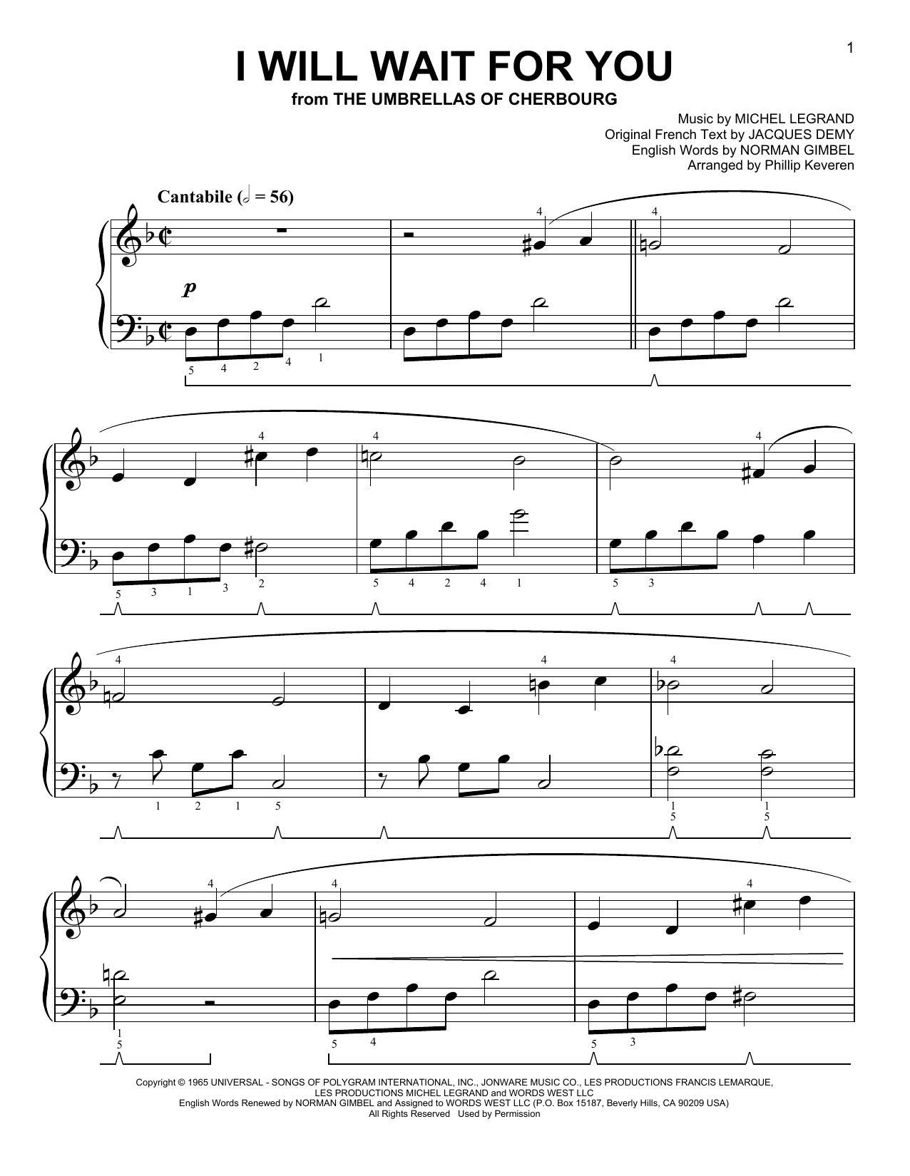 Produktgalerie: Seite 1 von 1 I Will Wait For You [Classical version] (arr. Phillip Keveren), Michel Legrand, Klavier