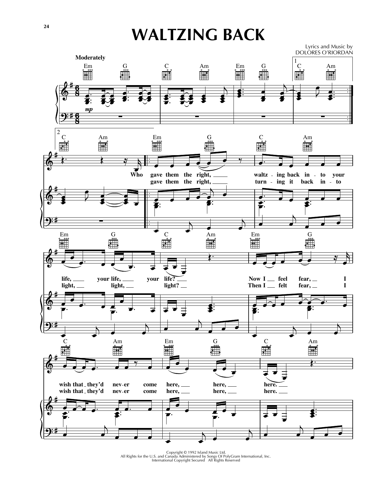 Produktgalerie: Seite 1 von 1 Waltzing Back, The Cranberries, Gesang, Gitarre, Klavier
