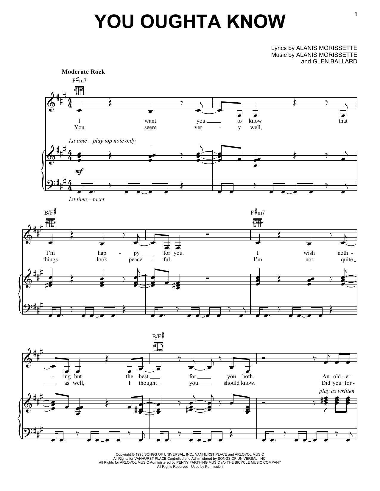 Produktgalerie: Seite 1 von 1 You Oughta Know, Alanis Morissette, Gesang, Gitarre, Klavier