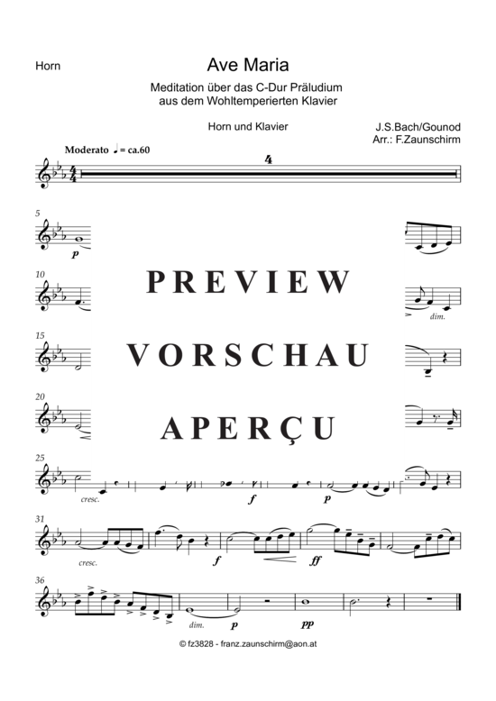 Product picture to: Ave Maria (Horn Solo + Klavier-Playback) Johann Sebastian Bach/Charles Gounod