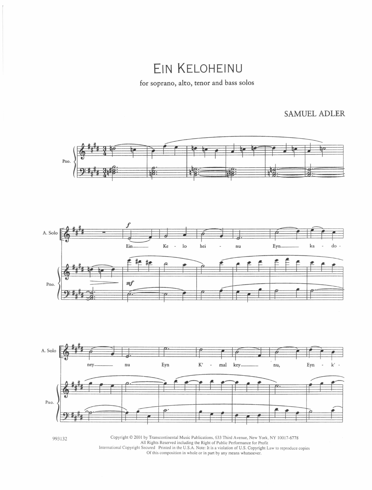 Product gallery: Page 1 of 1 Five Sephardic Choruses: Ein Keloheinu, Samuel Adler