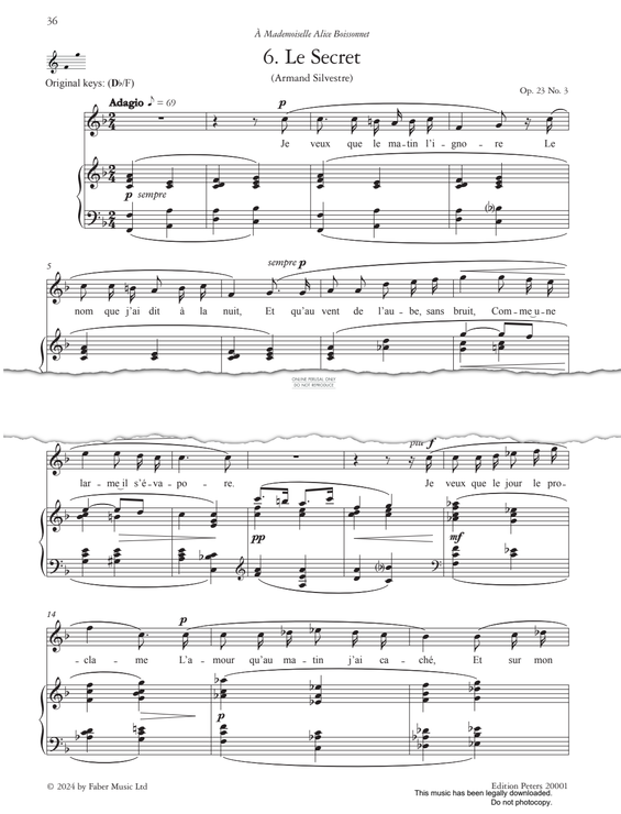Produktgalerie: Seite 1 von 1 Le Secret Op.23, No.3, Gabriel Fauré, Gesang, Klavier