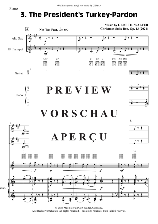 Produktgalerie: Seite 19 von 21 The President´s Turkey-Pardon , , (Combo Band + Trompete in B, Alt Saxophon)