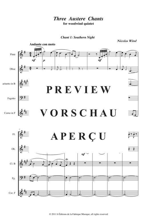 Produktgalerie: Seite 3 von 21 Three Austere Chants , , (Holzbläserquintett)