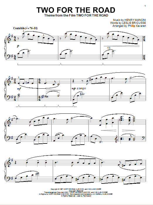 Product gallery: Page 1 of 1 Two For The Road (arr. Phillip Keveren), Henry Mancini