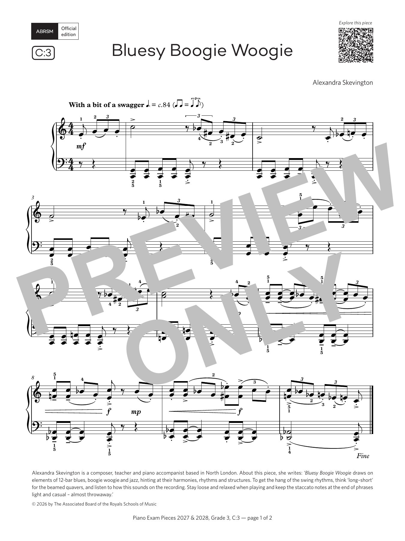 Product gallery: Page 1 of 1 Bluesy Boogie Woogie (Grade 3, list C3, from the ABRSM Piano Syllabus 2027 & 2028), Alexandra Skevington