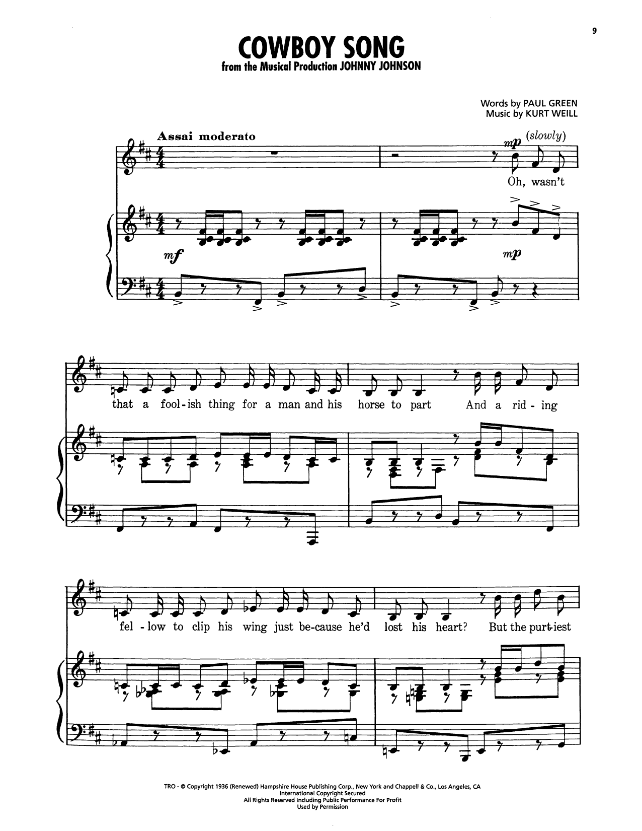 Product picture to: Cowboy Song (from Johnny Johnson)