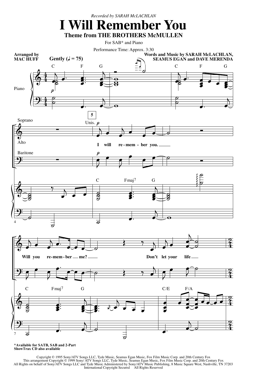 Product picture to: I Will Remember You (arr. Mac Huff)