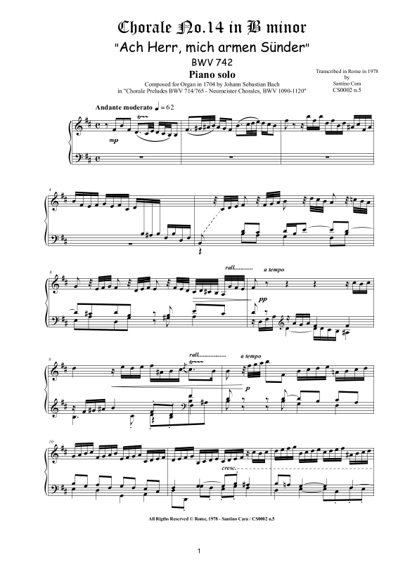 Product picture to: Choral No.14 in H-Moll (Ach Herr, mich armen Sünder) BWV 742Johann Sebastian Bach
