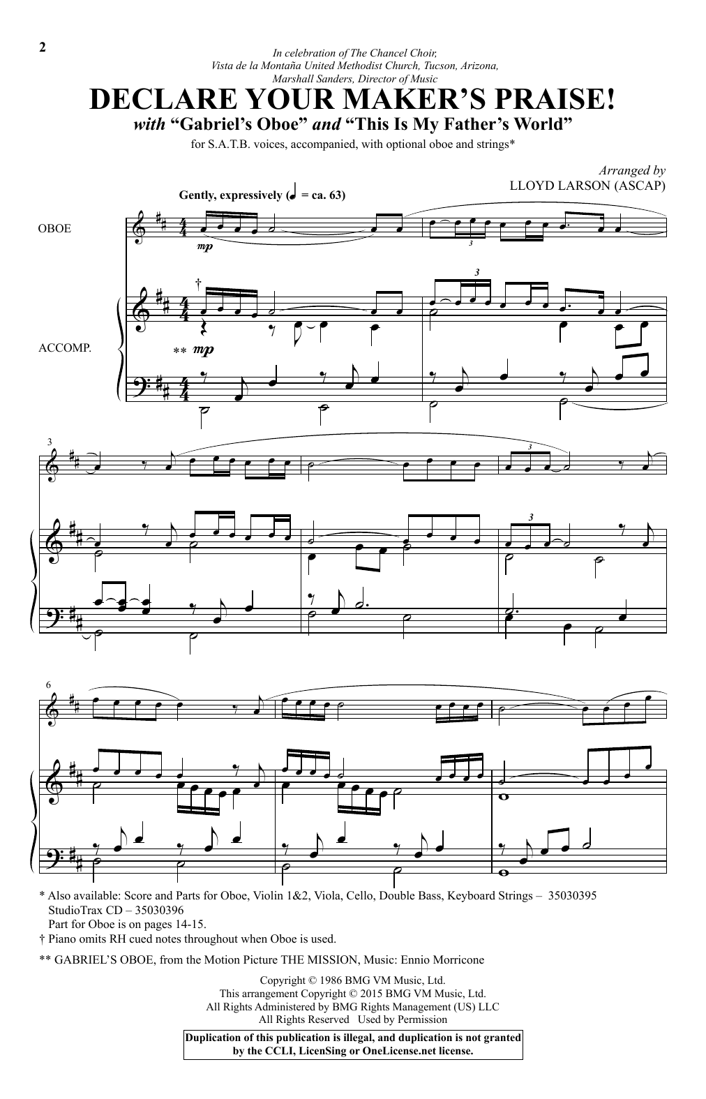 Product picture to: Declare Your Maker's Praise! (with "Gabriel's Oboe" & "This Is My Father's World")