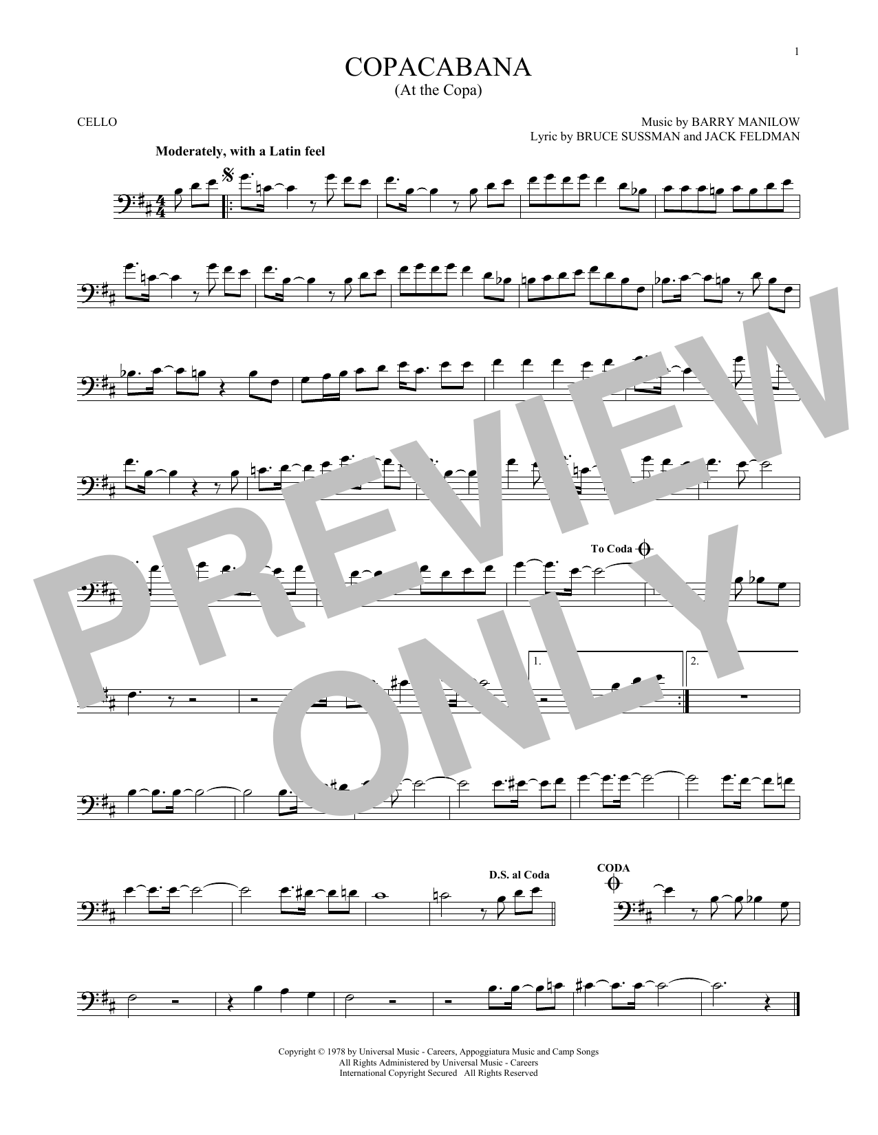 Produktgalerie: Seite 1 von 1 Copacabana (At The Copa), Barry Manilow, Violoncello