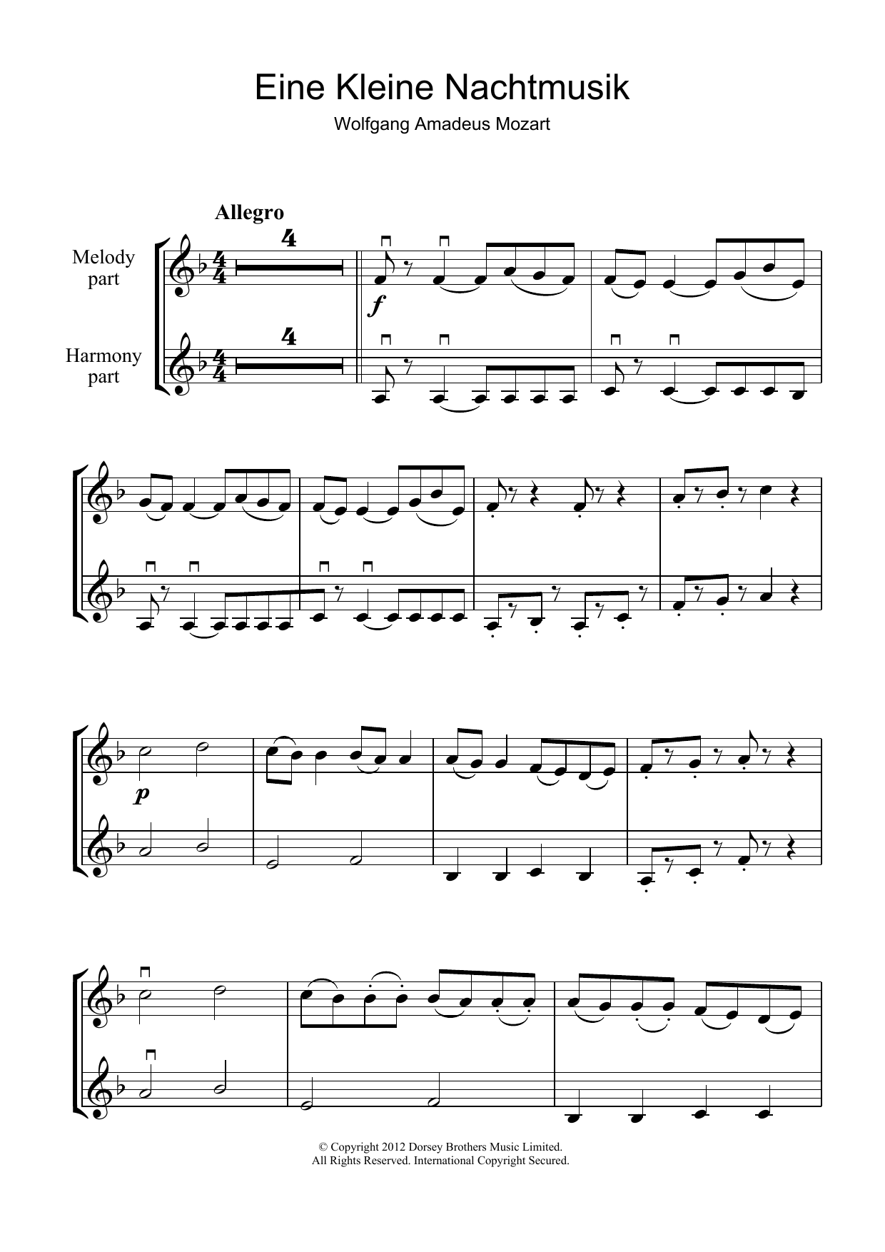 Product gallery: Page 1 of 1 Allegro from Eine Kleine Nachtmusik K525, Wolfgang Amadeus Mozart