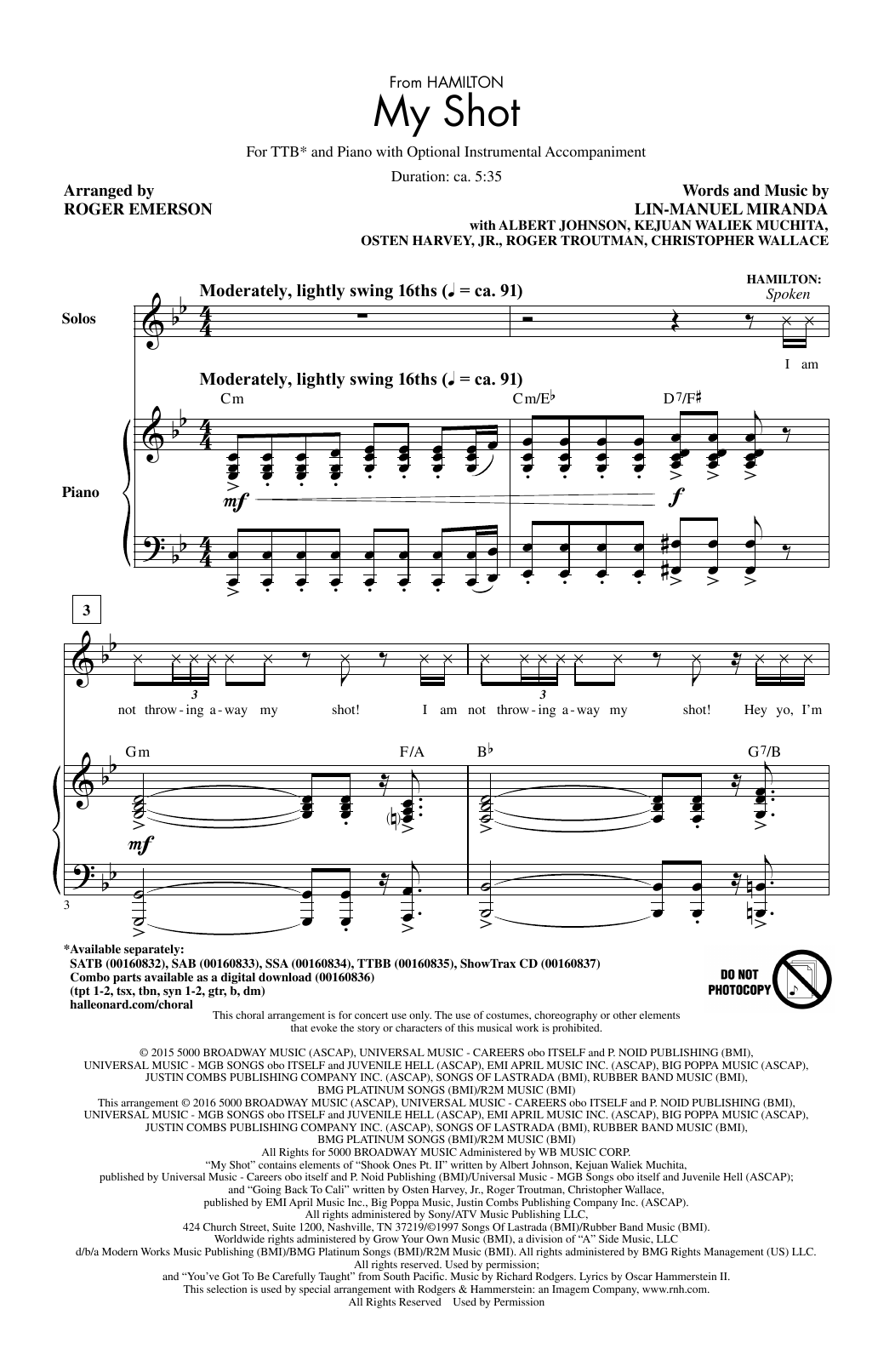 Product picture to: My Shot (from Hamilton) (arr. Roger Emerson)