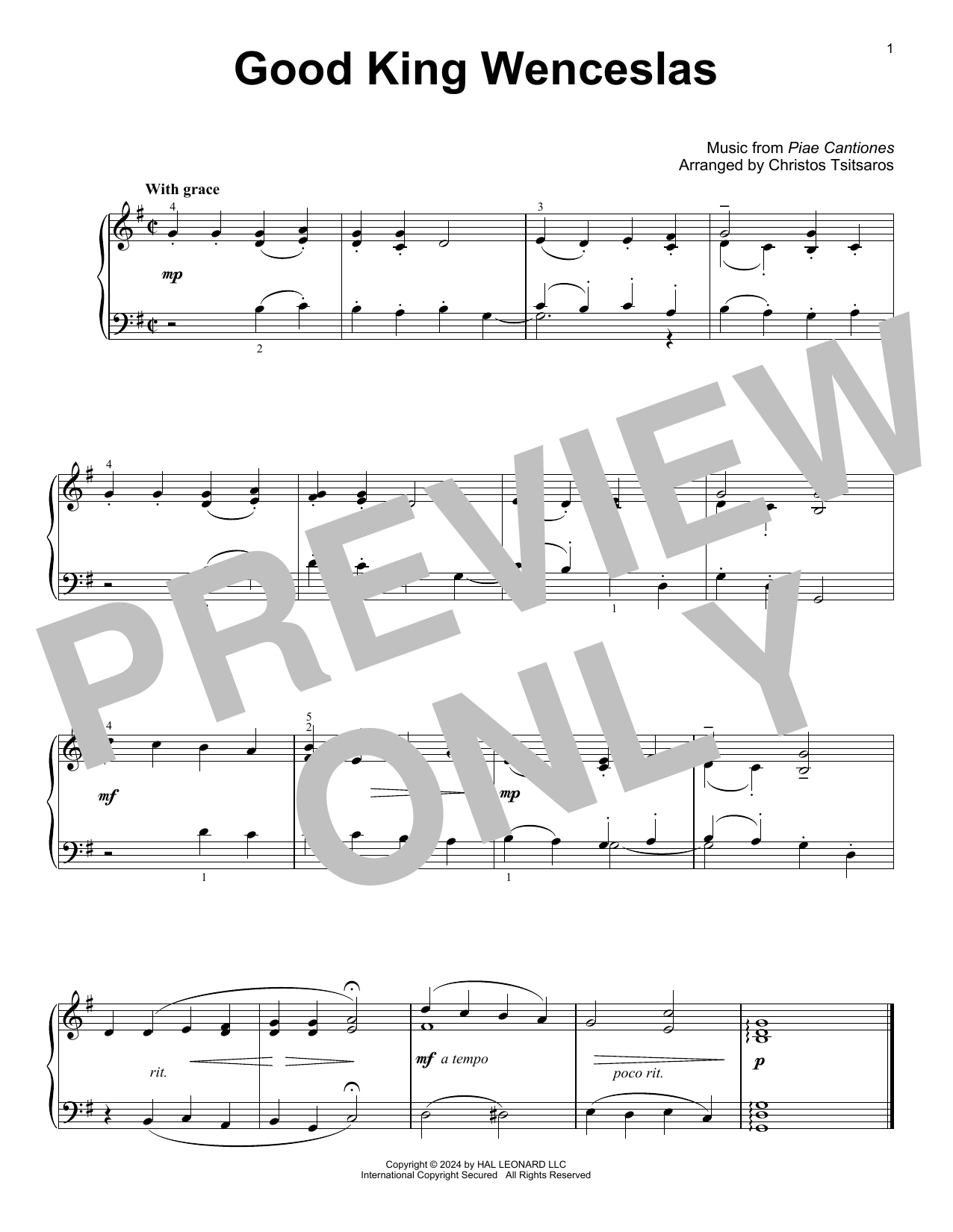 Produktgalerie: Seite 1 von 1 Good King Wenceslas (arr. Christos Tsitsaros), Piae Cantiones, Klavier