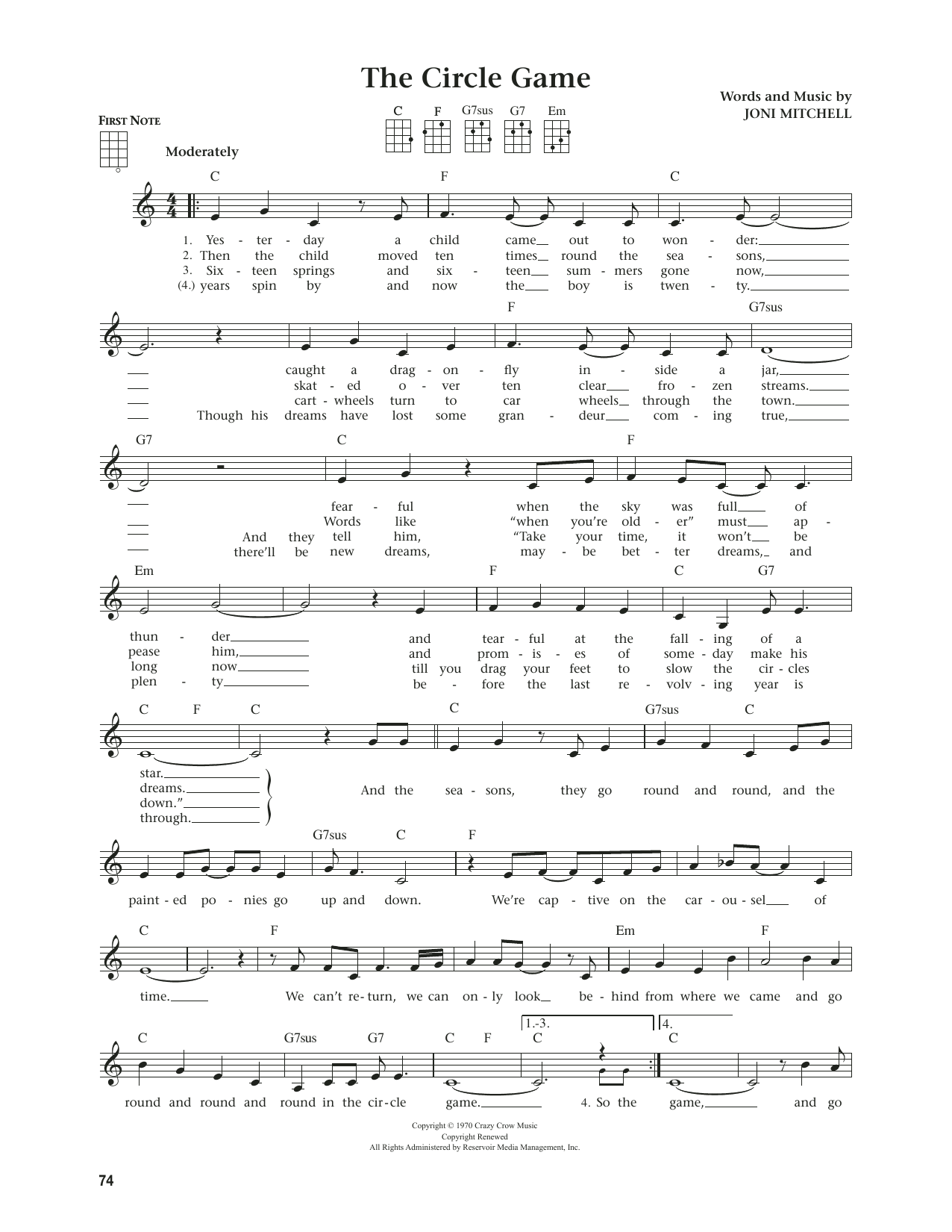 Product gallery: Page 1 of 1 The Circle Game (from The Daily Ukulele) (arr. Jim Beloff), Joni Mitchell
