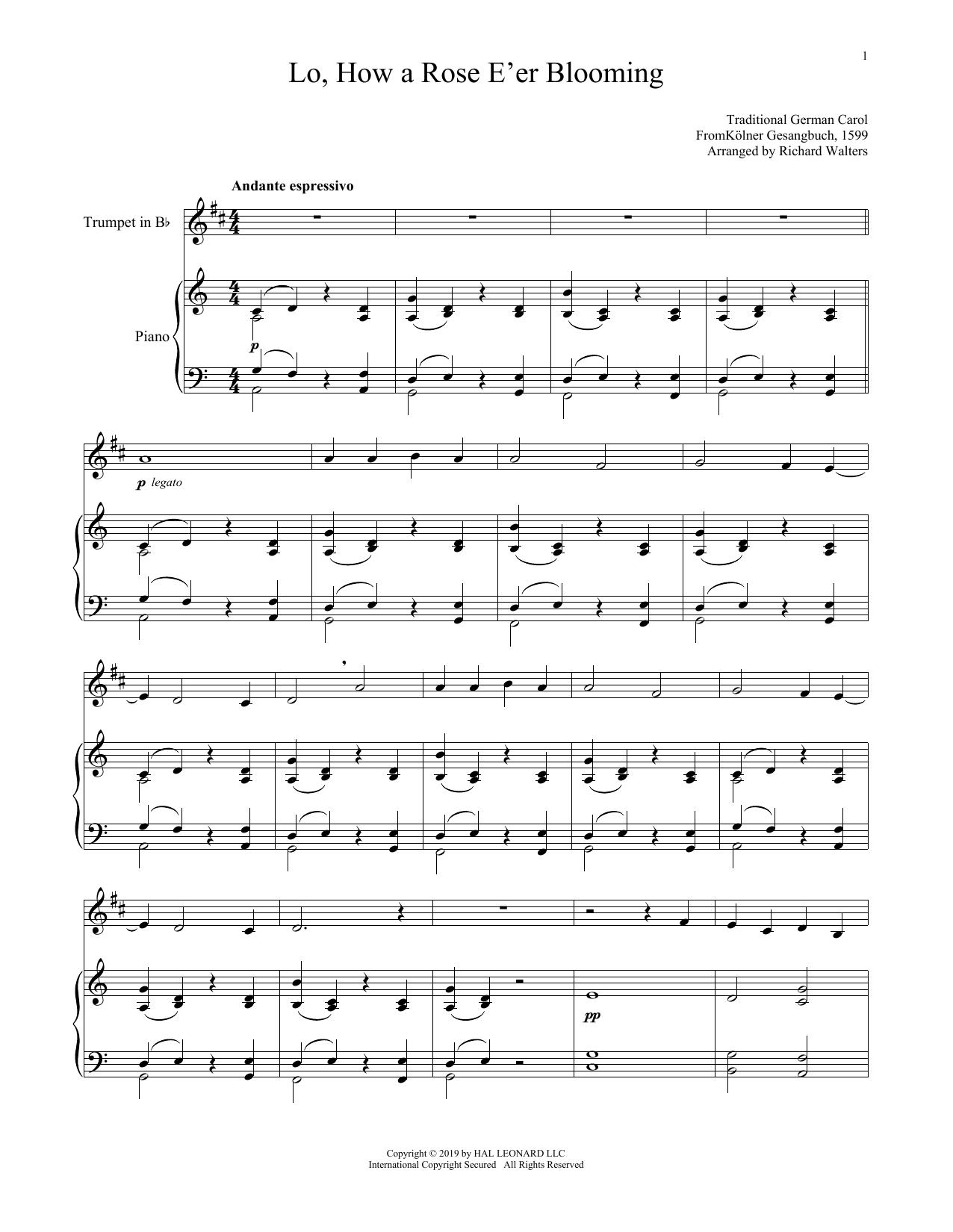 Produktgalerie: Seite 1 von 1 Lo, How A Rose E'er Blooming, 15th Century German Carol, Horn, Klavier