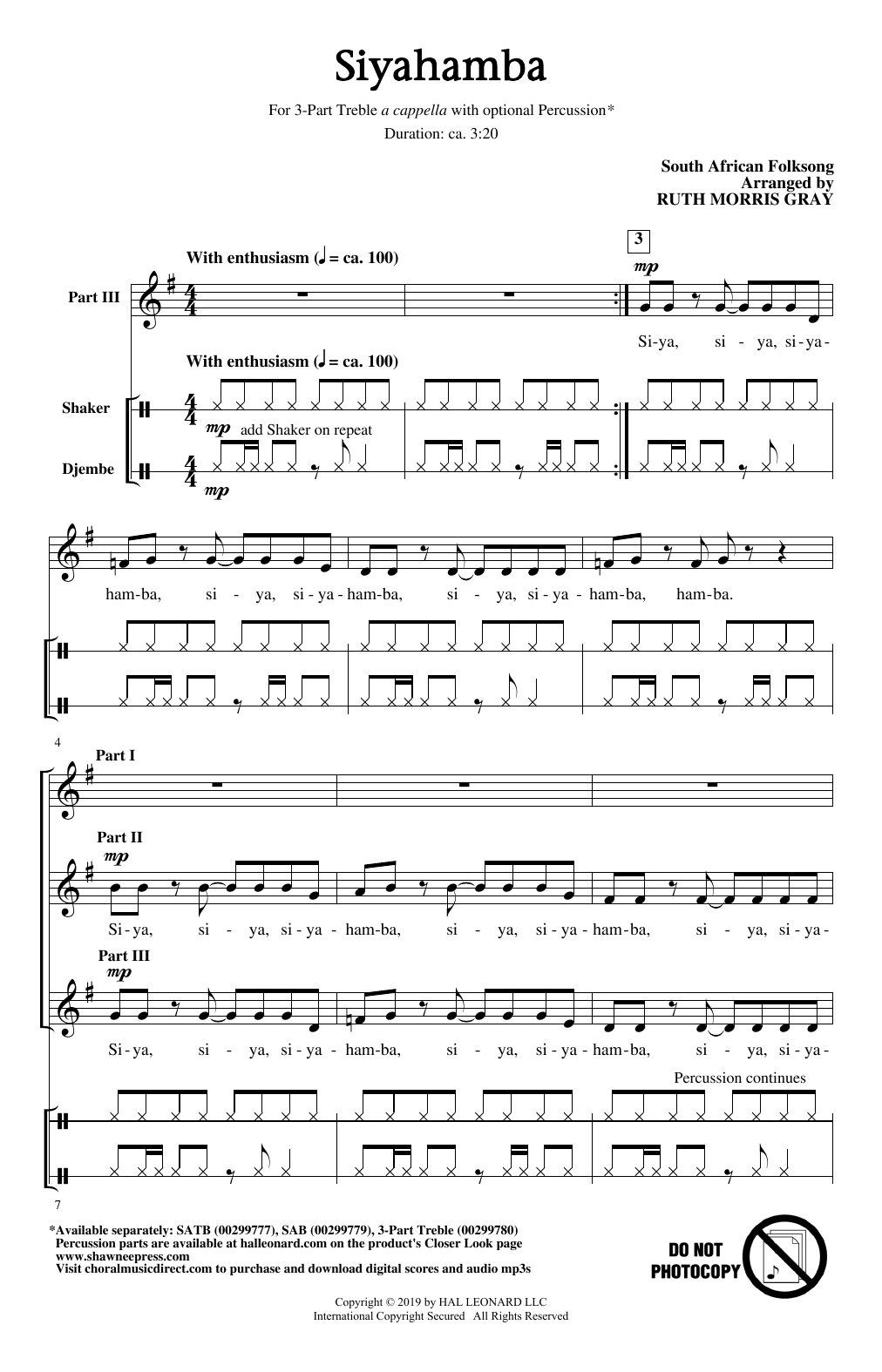 Product gallery: Page 1 of 1 Siyahamba (arr. Ruth Morris Gray), South African Folksong