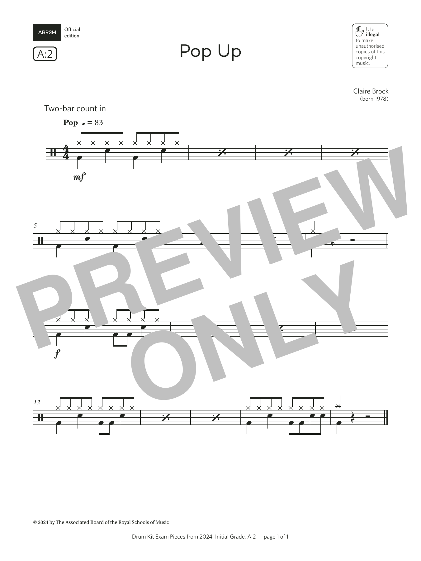 Product gallery: Page 1 of 1 Pop Up (Grade Initial, list A2, from the ABRSM Drum Kit Syllabus 2024), Claire Brock