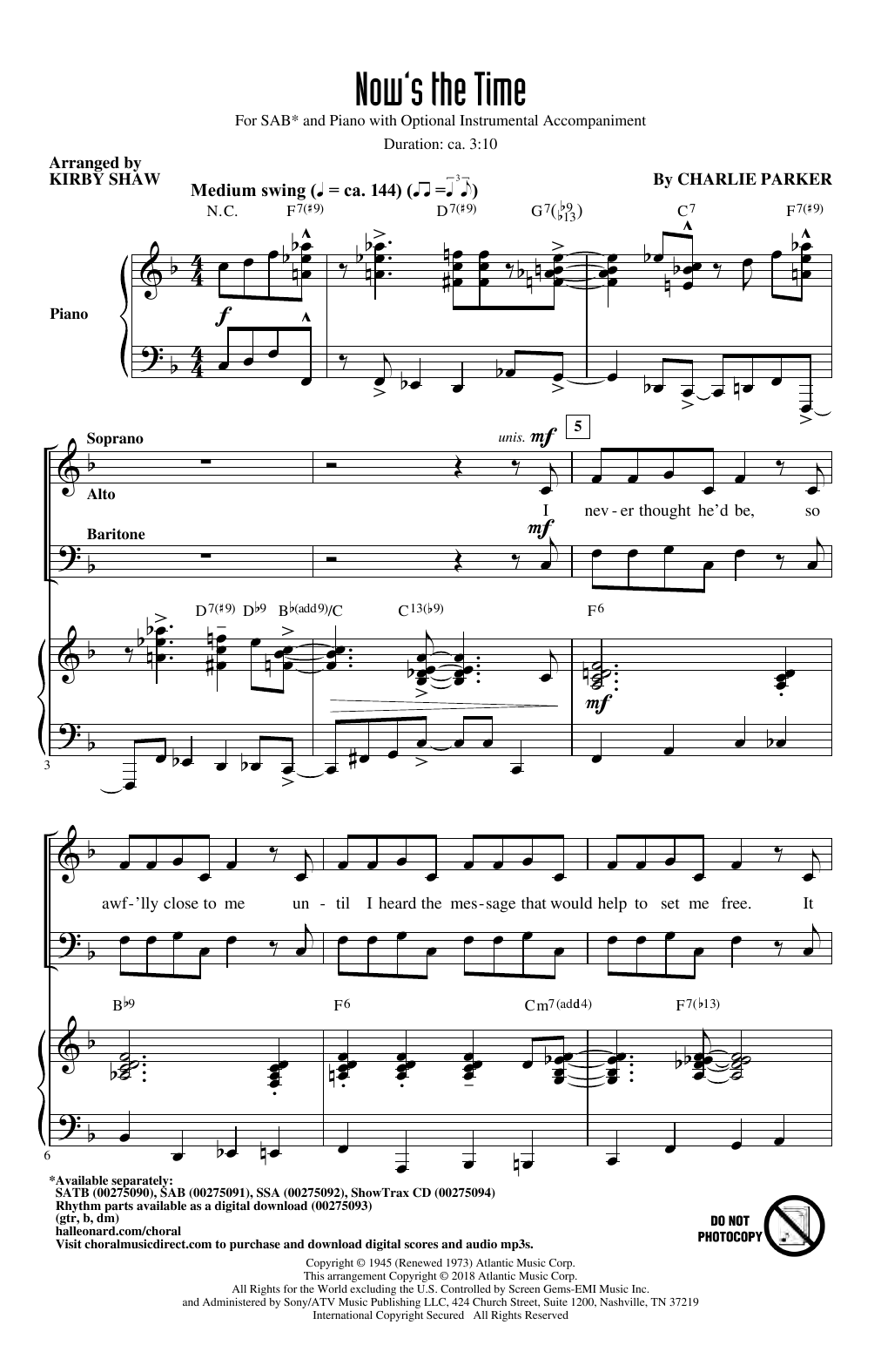Produktbild zu: Now's The Time (arr. Kirby Shaw)