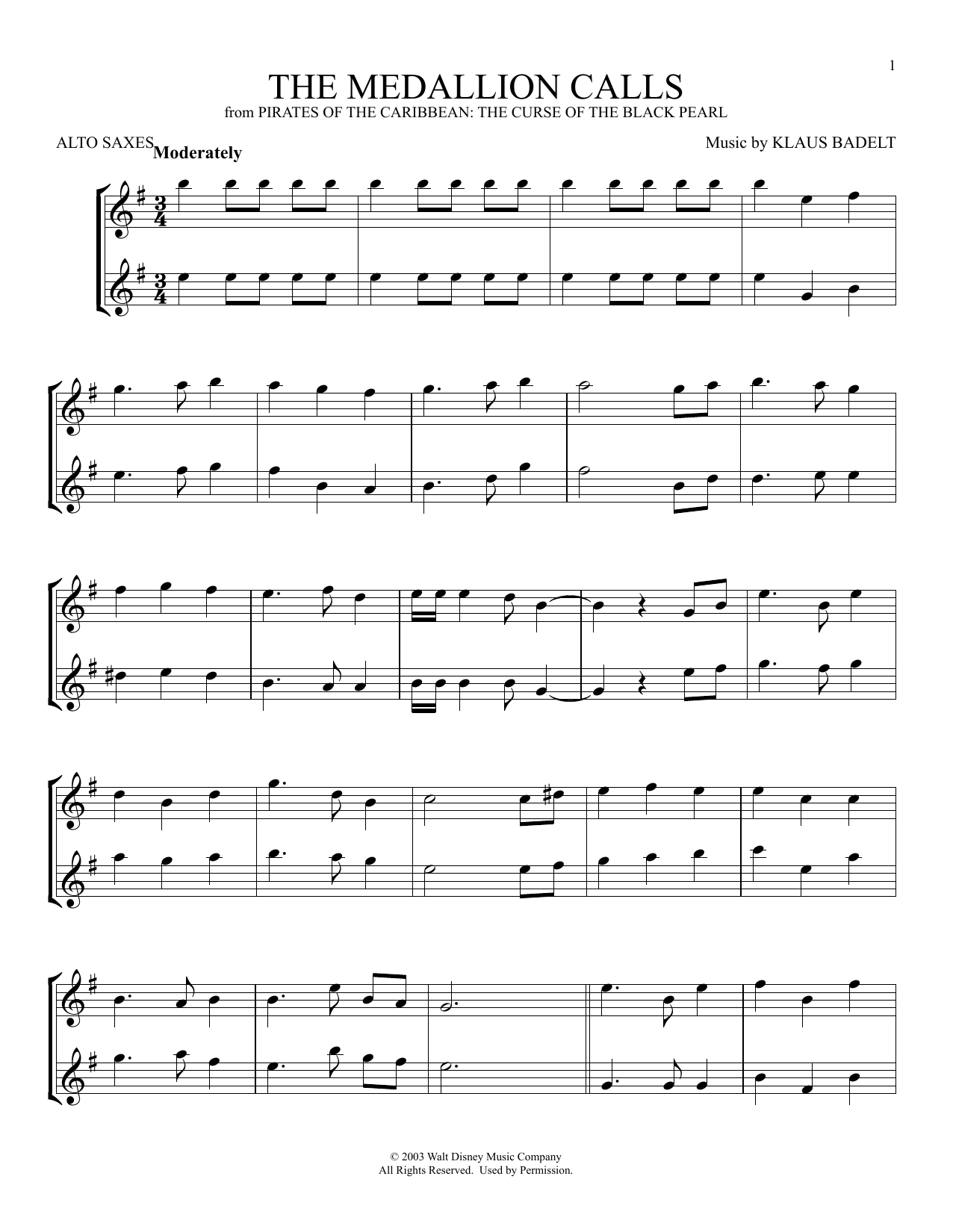 Product gallery: Page 1 of 1 The Medallion Calls (from Pirates Of The Caribbean: The Curse Of The Black Pearl), Klaus Badelt