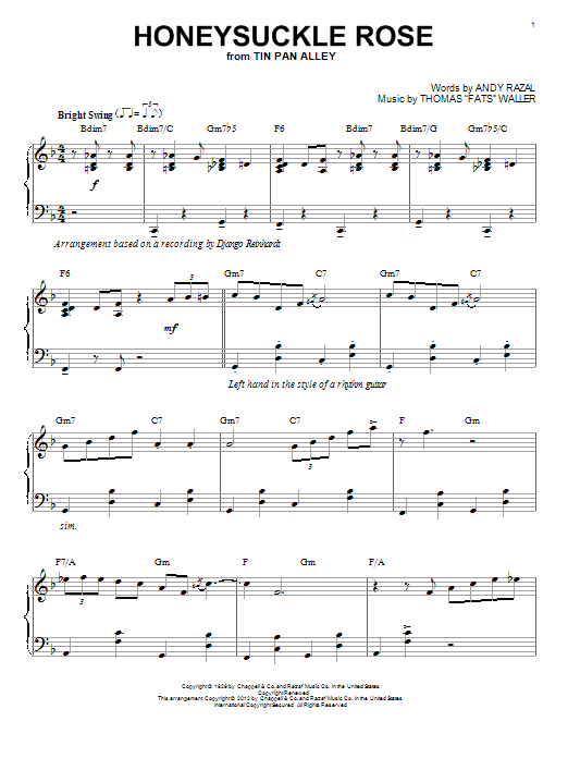 Product gallery: Page 1 of 1 Honeysuckle Rose (arr. Brent Edstrom), Django Reinhardt